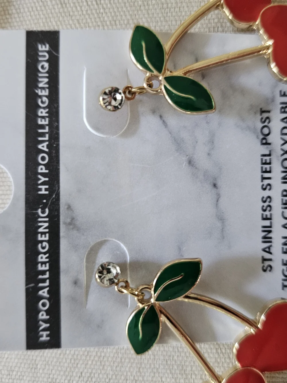 NWT Ardene Cherry Rhinestone Earrings and NEW Cherry Rhinestone Hair Clip